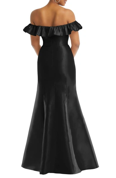 Shop Alfred Sung Off The Shoulder Ruffle Satin Trumpet Gown In Black