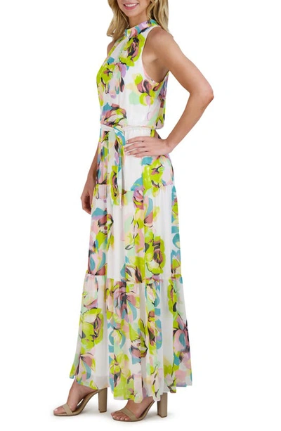Shop Julia Jordan Tie Waist Tiered Maxi Dress In Ivory Multi
