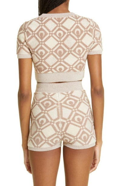 Shop Marine Serre Moon Diamond Chunky Jacquard Crop Sweater In Beige