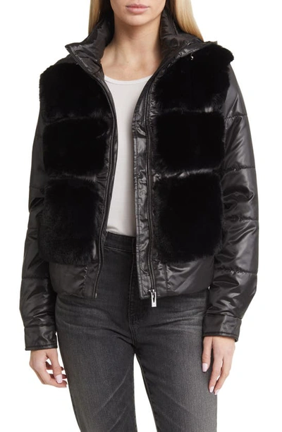 Shop Via Spiga Faux Fur Mixed Media Puffer Jacket In Black