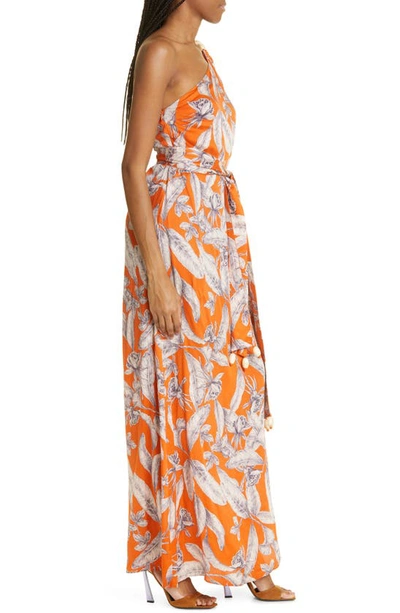 Shop Alexis Randi Floral Print One-shoulder Long Sleeve Maxi Dress In Maldive Orange