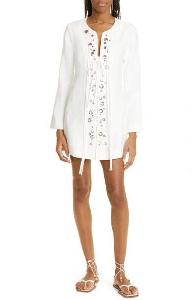 Shop Alexis Marlena Lace-up Long Sleeve Shift Dress In White