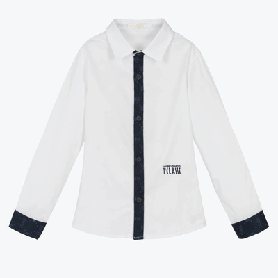 Shop Alviero Martini Boys White & Navy Blue Trim Shirt