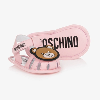 Shop Moschino Baby Girls Pink Leather Logo Pre-walker Sandals