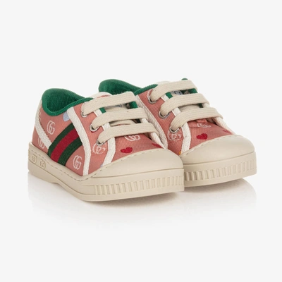 Shop Gucci Girls Pink Canvas Double G 1977 Trainers