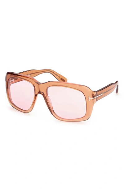 Tom Ford Bailey Square Acetate Sunglasses In Shiny Light Brown / Violet
