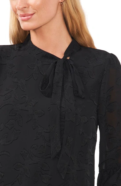 Shop Cece Floral Tie Neck Blouse In Rich Black