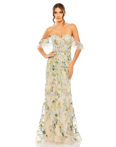 Mac Duggal Sweetheart Flutter Sleeve Gown In Pastel Multi