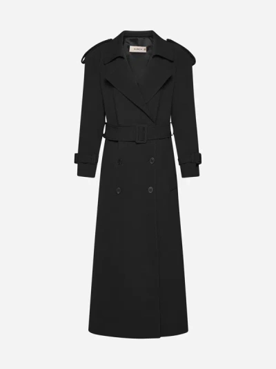 Shop Blanca Vita Tsuga Double-breasted Long Trench Coat In Black