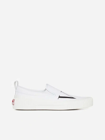 Shop Valentino Vltn Canvas Slip-on Sneakers In White,black