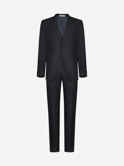 Shop Valentino Cotton Slim-fit Suit In Black
