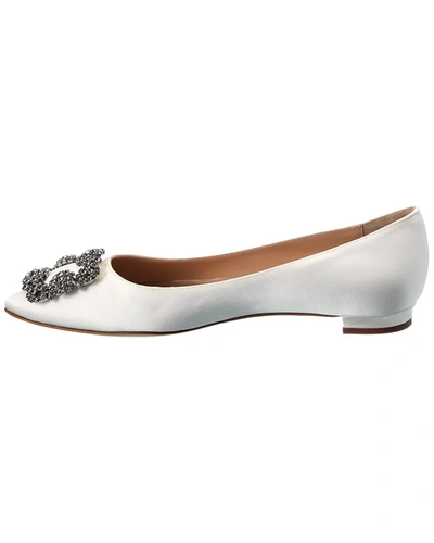 Shop Manolo Blahnik Hangisi Satin Flat In White