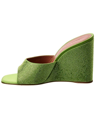 Shop Amina Muaddi Lupita Crystal Satin Wedge Sandal In Green