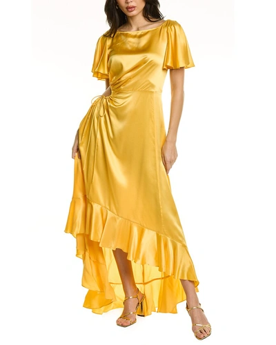 Shop Cinq À Sept Patti Silk Midi Dress In Yellow