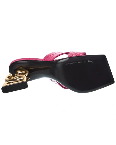 Shop Dolce & Gabbana Croc-embossed Leather Sandal In Pink