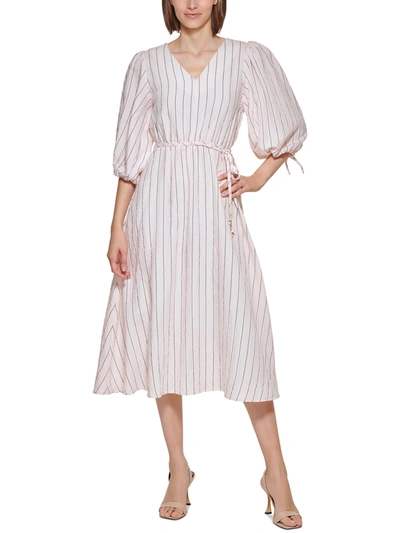 Shop Calvin Klein Womens Striped Calf Midi Dress In Multi