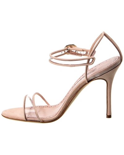 Shop Manolo Blahnik Fersen 105 Suede & Vinyl Sandal In Pink