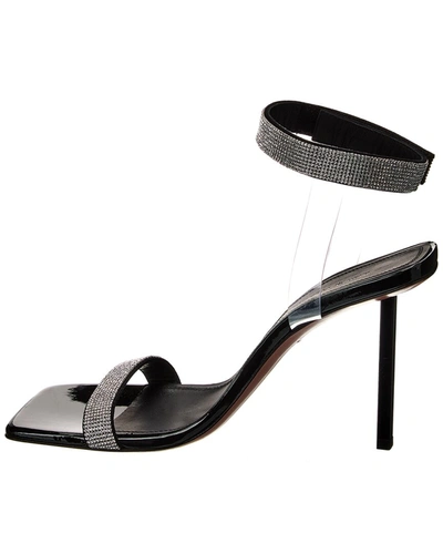 Amina Muaddi Rih Embellished Patent Leather Sandals In Black
