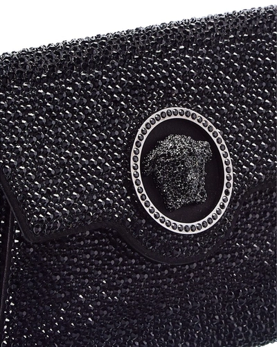 Shop Versace La Medusa Envelope Silk Wallet On Chain In Black