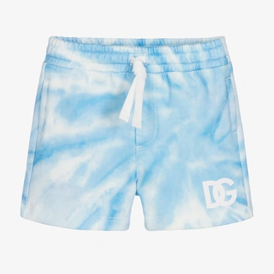 Shop Dolce & Gabbana Boys Blue & White Tie-dye Dg Shorts