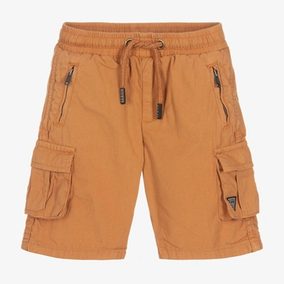 Shop Guess Boys Beige Cotton Cargo Shorts
