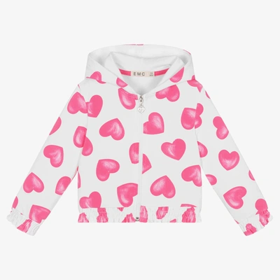 Shop Everything Must Change Girls White & Pink Cotton Heart Zip-up Top