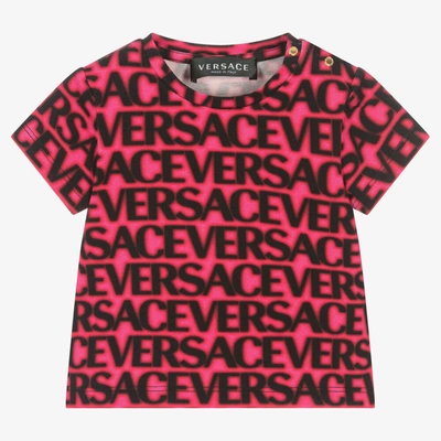 Shop Versace Baby Girls Pink Cotton Logo T-shirt