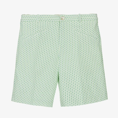 Shop Gucci Teen Boys Ivory & Green Cotton Logo Shorts