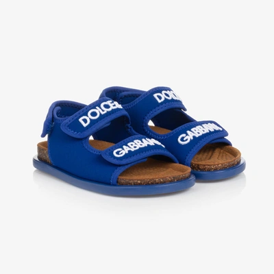 Shop Dolce & Gabbana Boys Blue Logo Sandals