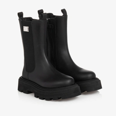 Shop Dolce & Gabbana Girls Black Leather Boots