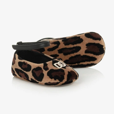 Shop Dolce & Gabbana Baby Girls Beige Leopard Velvet Pre-walkers