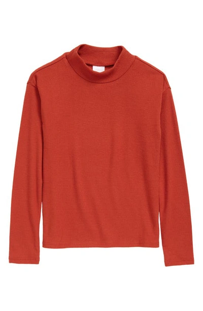 Shop Open Edit Kids' Ribbed Mock Neck Top In Rust Cinnabar