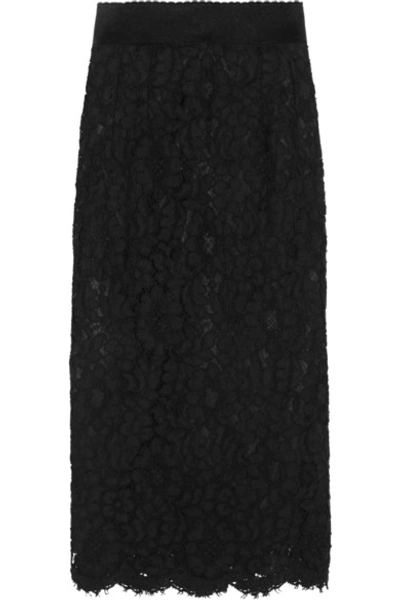 Dolce & Gabbana Cotton-blend Corded Lace Midi Skirt In Black