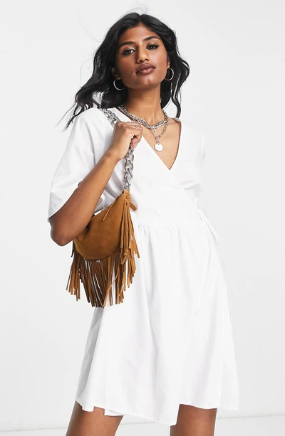 Shop Asos Design Faux Wrap Minidress In White