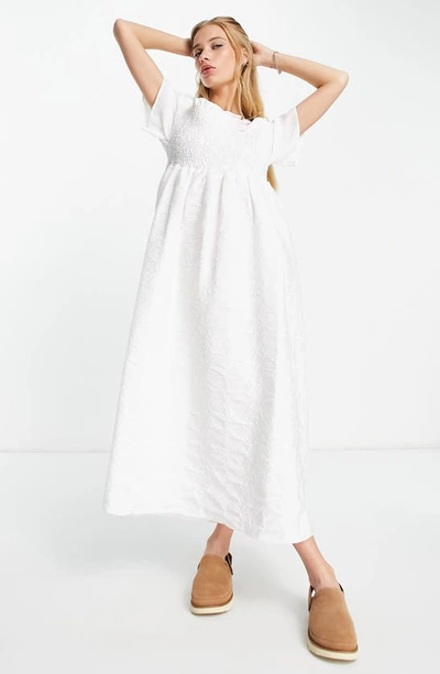 Shop Asos Design Smock Bodice Maxi Dress In White