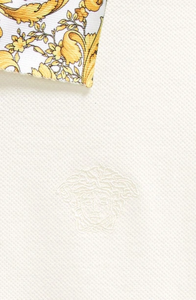 Shop Versace Kids' Barocco Trim Cotton Polo In Bianco Oro