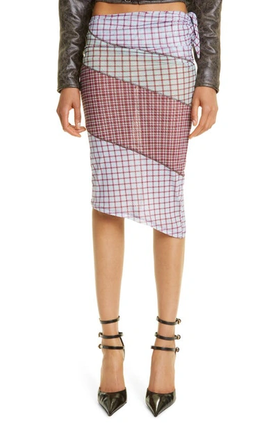 Shop Miaou Sienna Asymmetric Patchwork Mesh Midi Skirt In Bristol Plaid