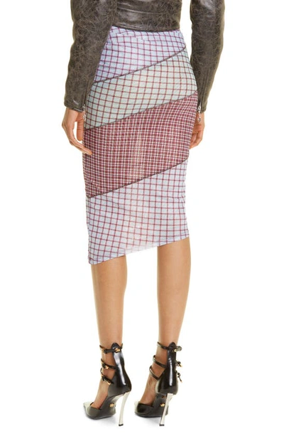 Shop Miaou Sienna Asymmetric Patchwork Mesh Midi Skirt In Bristol Plaid