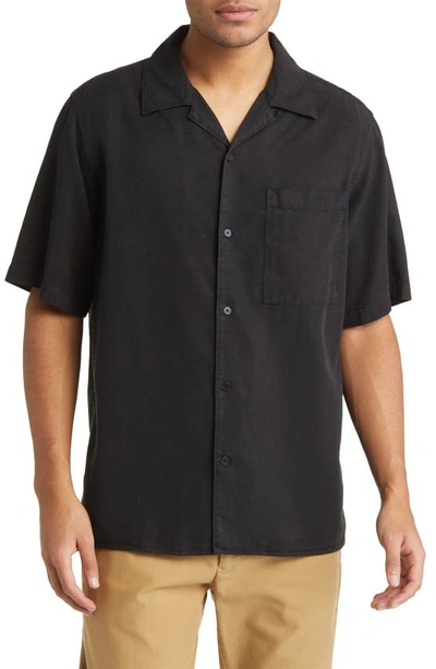 Shop Nn07 Julio 5029 Short Sleeve Lyocell & Linen Button-up Camp Shirt In Black