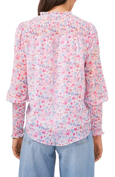 1.state Floral Smock Sleeve Tie Neck Blouse In Watercolor Red
