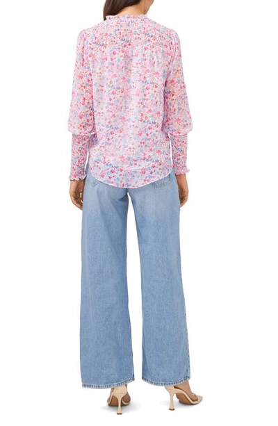 1.state Floral Smock Sleeve Tie Neck Blouse In Watercolor Red