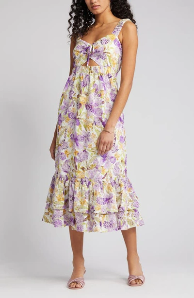 Shop Adelyn Rae Kathleena Embroidered Eyelet Cutout Midi Dress In Lilac