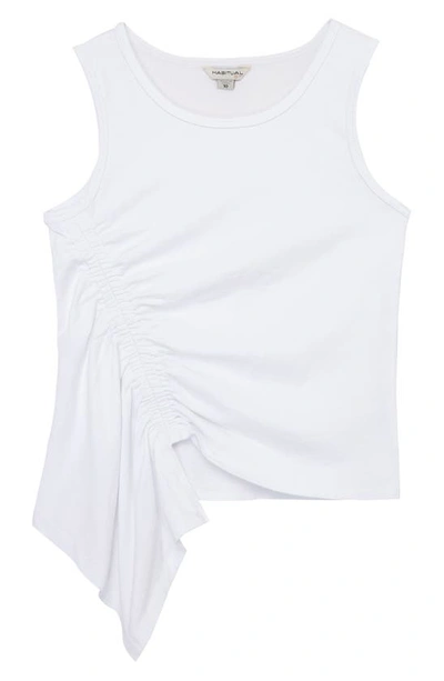 Shop Habitual Kids' Asymmetric Ruched Stretch Cotton Tank In White