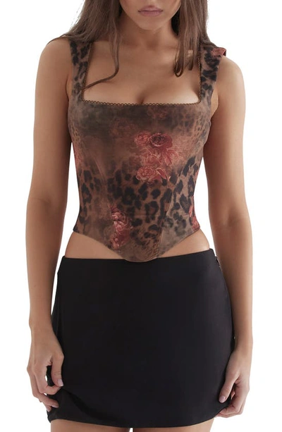 Shop House Of Cb Kalina Animal Print Corset Top In Floral