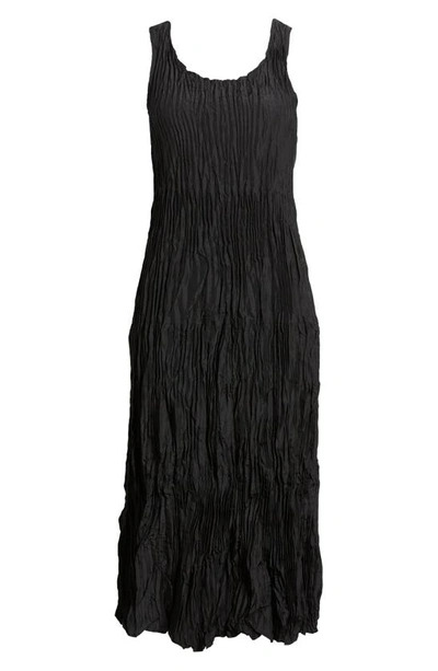 Shop Eileen Fisher Tiered Pleated Silk Midi Dress In Black