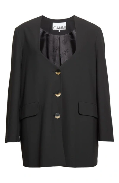 Shop Ganni Oversize Sweetheart Neck Blazer In Black