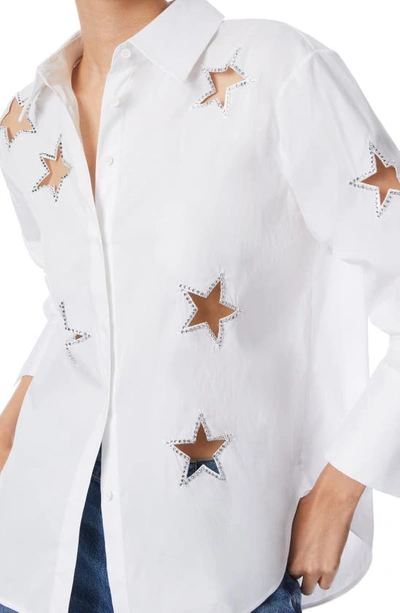 Shop Alice And Olivia Finely Rhinestone Cutout Button-up Shirt In Off White
