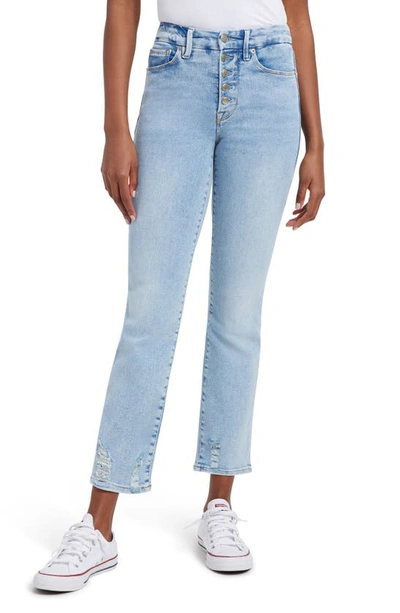 Shop Good American Good Legs Button Fly Straight Leg Jeans In Indigo400