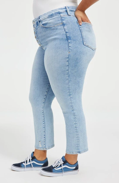 Shop Good American Good Legs Button Fly Straight Leg Jeans In Indigo400