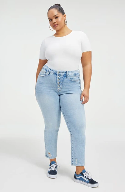 Good American Good Legs Button Fly Straight Leg Jeans In Indigo400